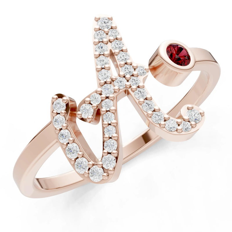 Dainty Initial Letter Birthstone Open Ring – A
