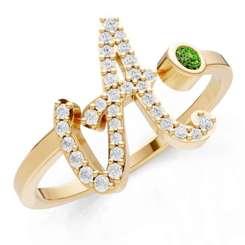 Dainty Initial Letter Birthstone Open Ring – A