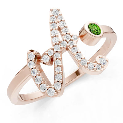 Dainty Initial Letter Birthstone Open Ring – A