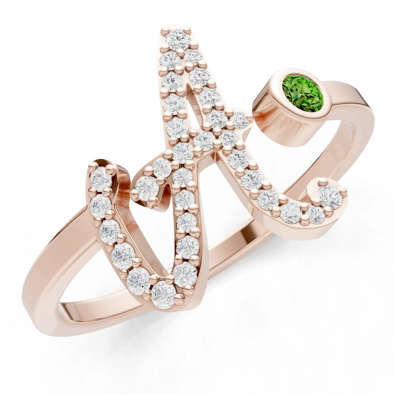 Dainty Initial Letter Birthstone Open Ring – A
