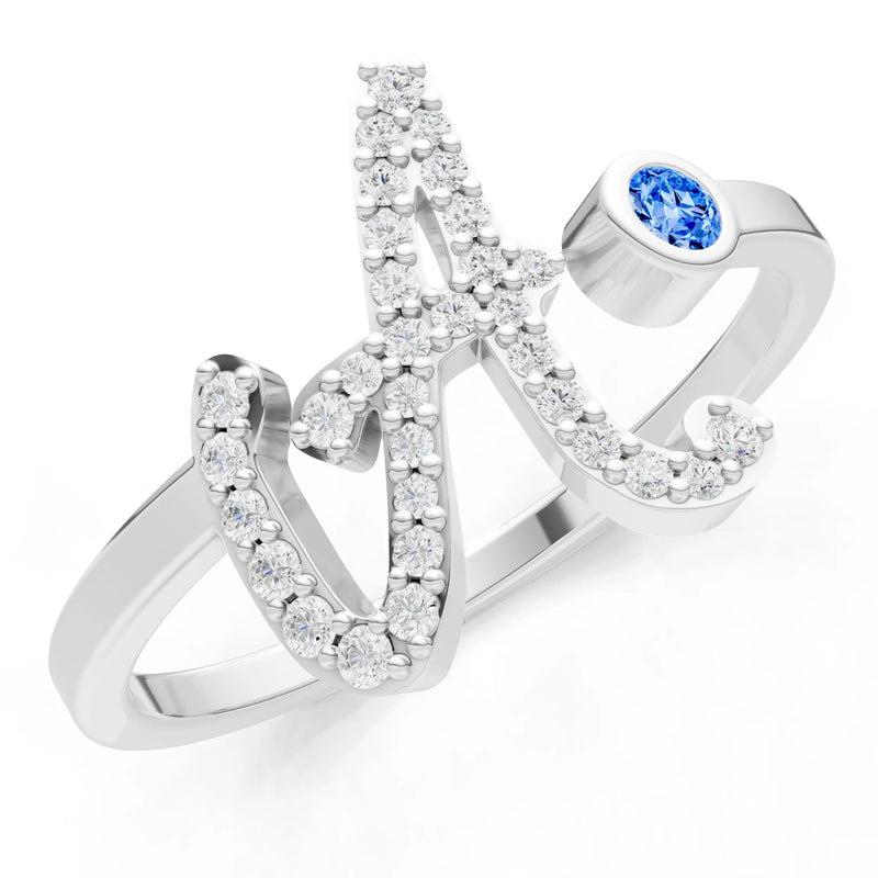 Dainty Initial Letter Birthstone Open Ring – A