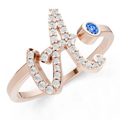 Dainty Initial Letter Birthstone Open Ring – A