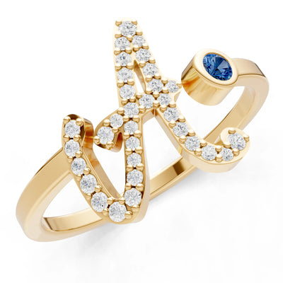 Dainty Initial Letter Birthstone Open Ring – A
