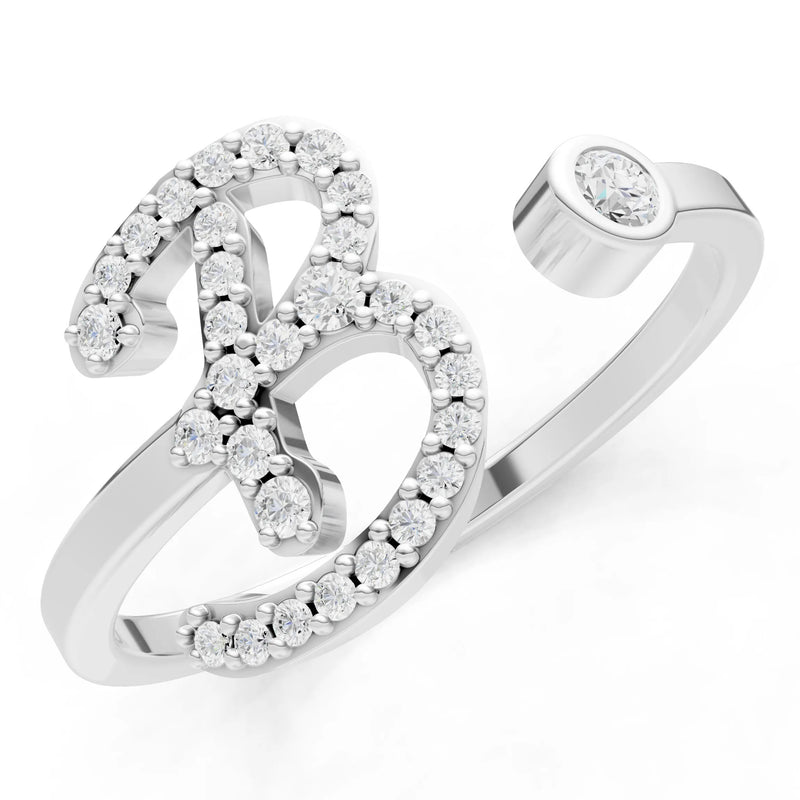 Dainty Initial Letter Birthstone Open Ring – B