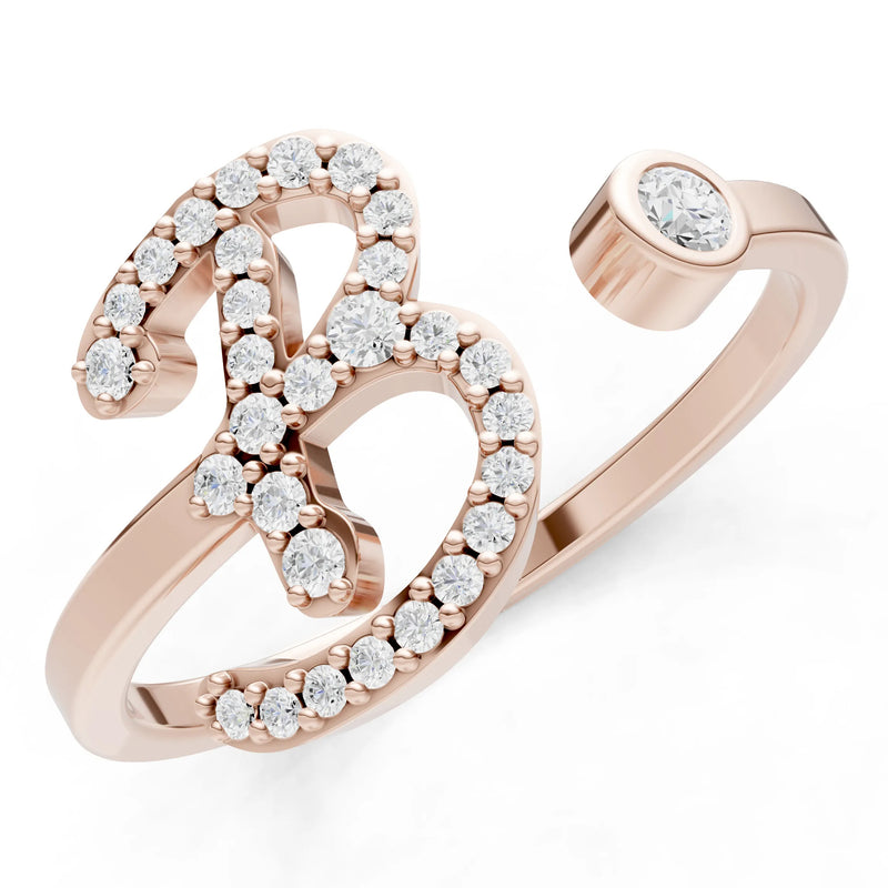 Dainty Initial Letter Birthstone Open Ring – B