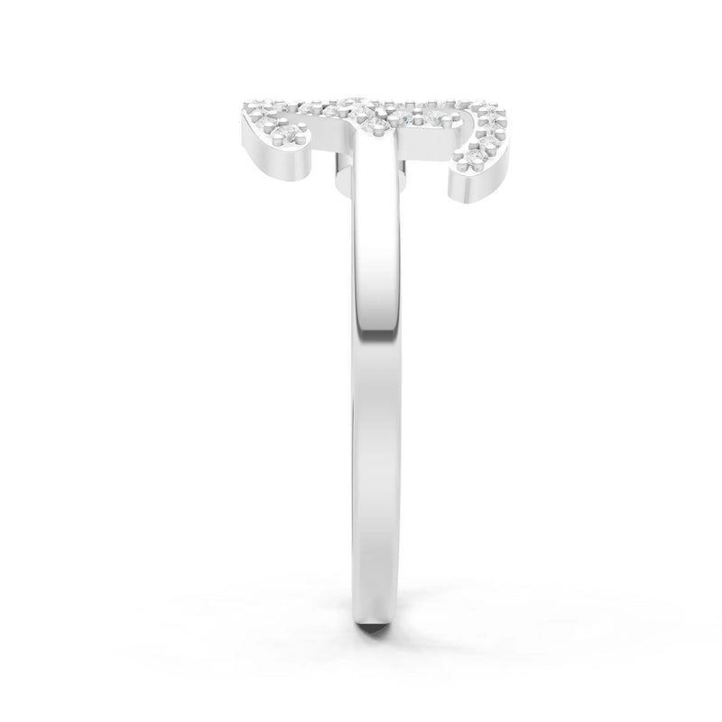 Dainty Initial Letter Birthstone Open Ring – B