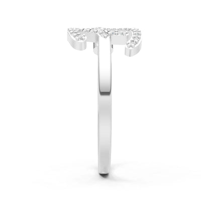 Dainty Initial Letter Birthstone Open Ring – B
