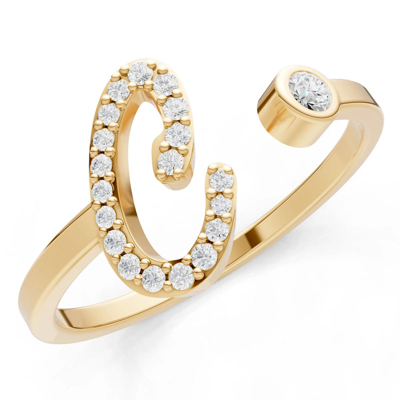 Dainty Initial Letter Birthstone Open Ring – C