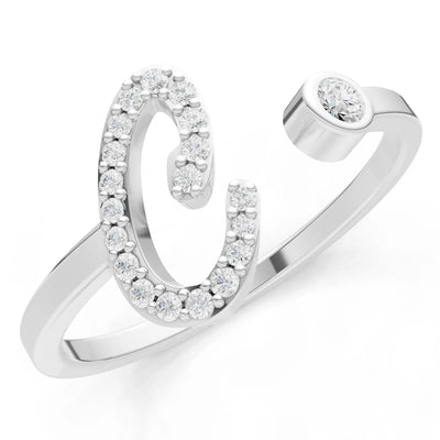 Dainty Initial Letter Birthstone Open Ring – C