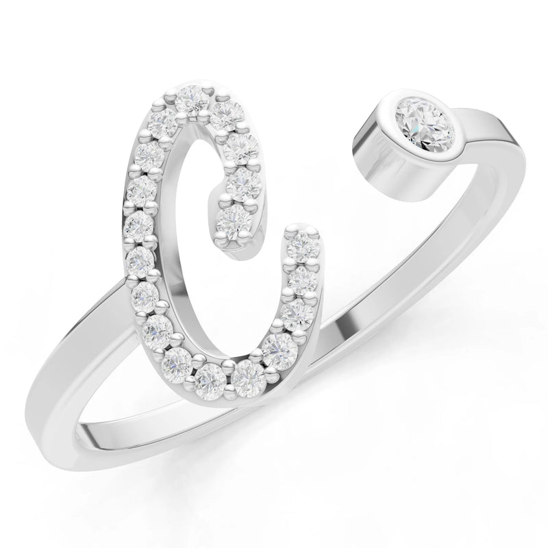 Dainty Initial Letter Birthstone Open Ring – C