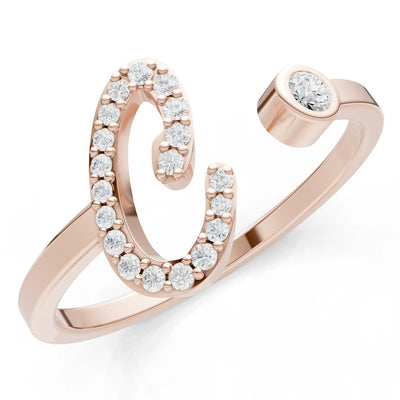Dainty Initial Letter Birthstone Open Ring – C
