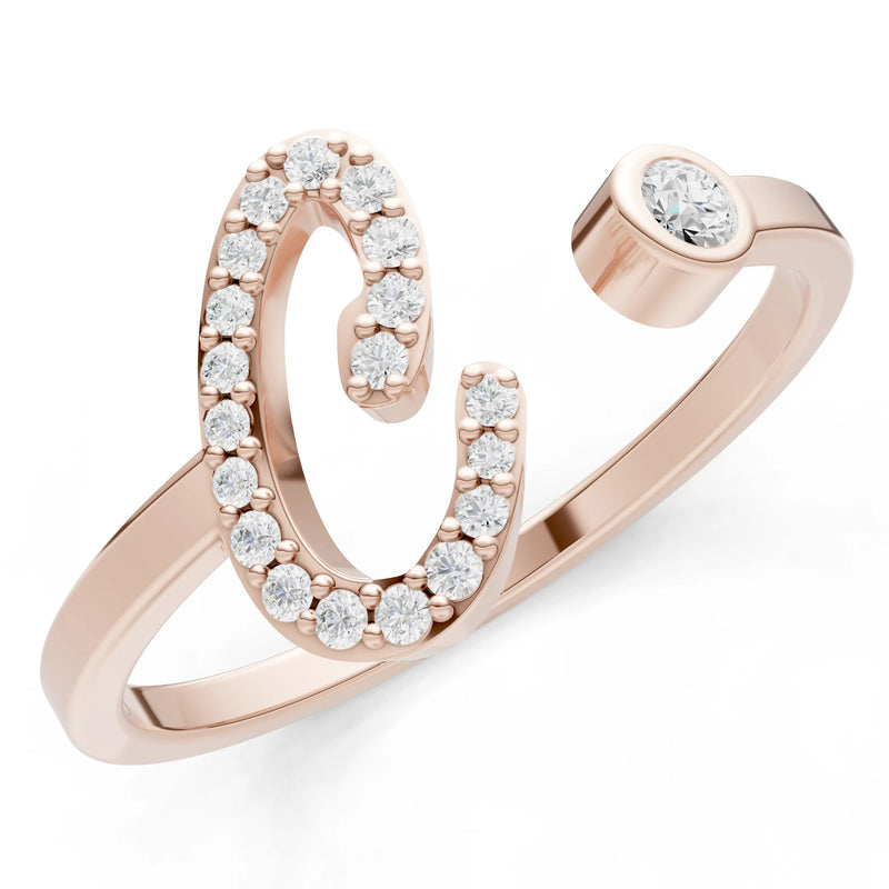 Dainty Initial Letter Birthstone Open Ring – C
