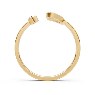 Dainty Initial Letter Birthstone Open Ring – C