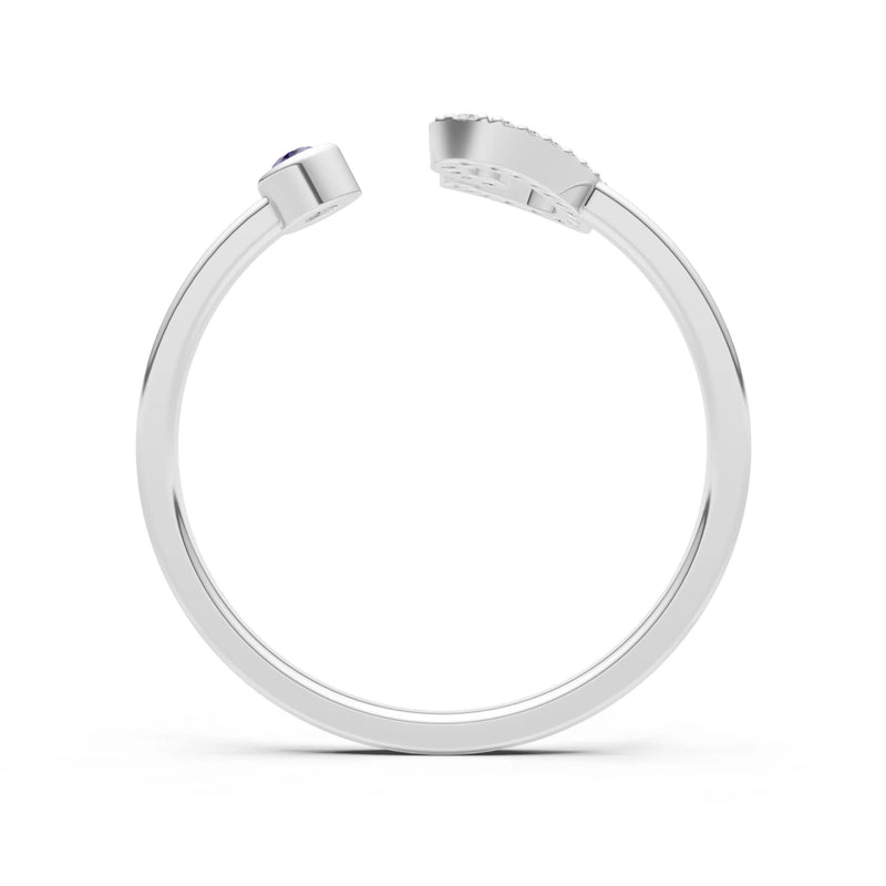 Dainty Initial Letter Birthstone Open Ring – C