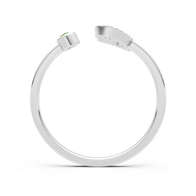 Dainty Initial Letter Birthstone Open Ring – C