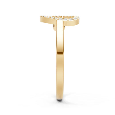 Dainty Initial Letter Birthstone Open Ring – C