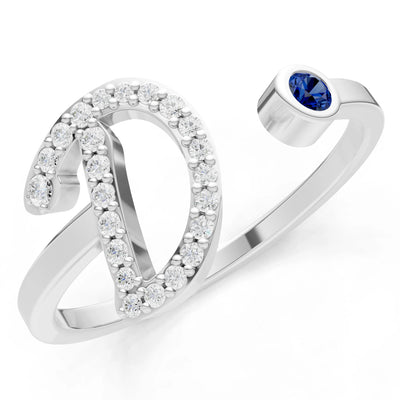 Dainty Initial Letter Birthstone Open Ring – D