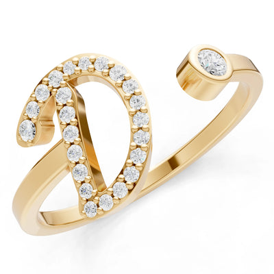 Dainty Initial Letter Birthstone Open Ring – D