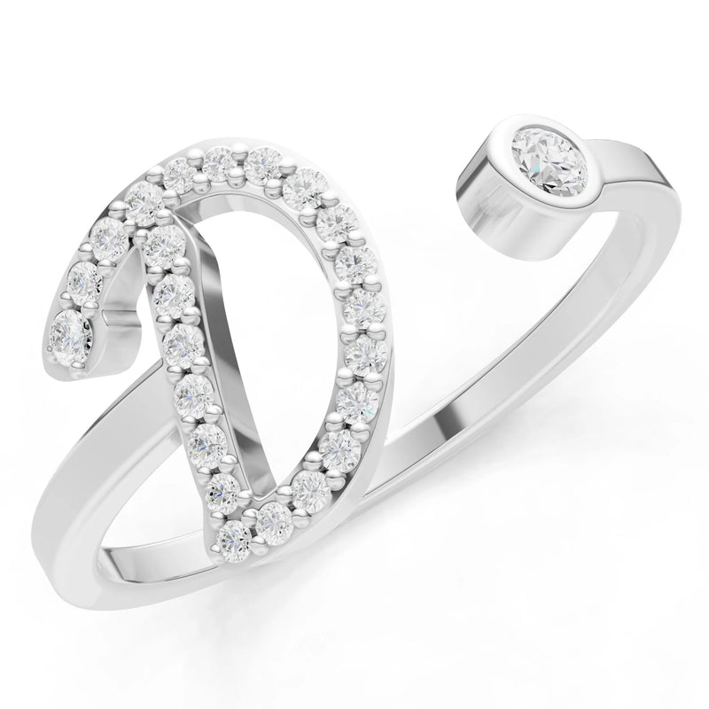 Dainty Initial Letter Birthstone Open Ring – D