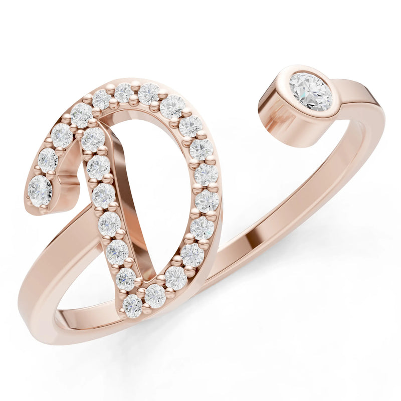 Dainty Initial Letter Birthstone Open Ring – D