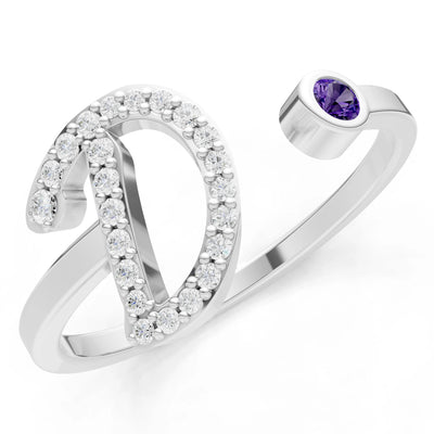 Dainty Initial Letter Birthstone Open Ring – D