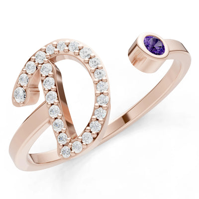 Dainty Initial Letter Birthstone Open Ring – D