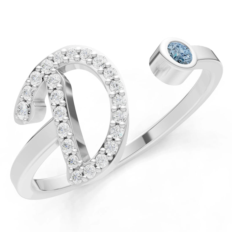 Dainty Initial Letter Birthstone Open Ring – D