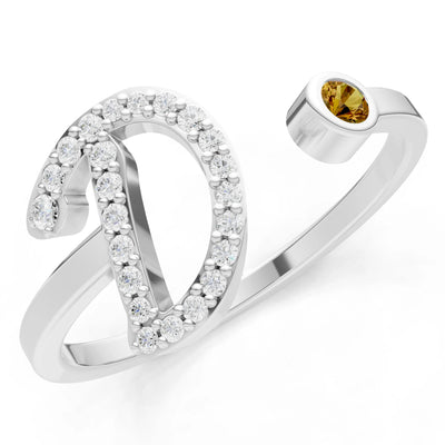 Dainty Initial Letter Birthstone Open Ring – D