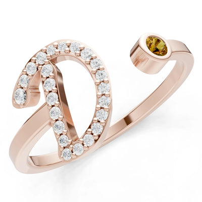 Dainty Initial Letter Birthstone Open Ring – D