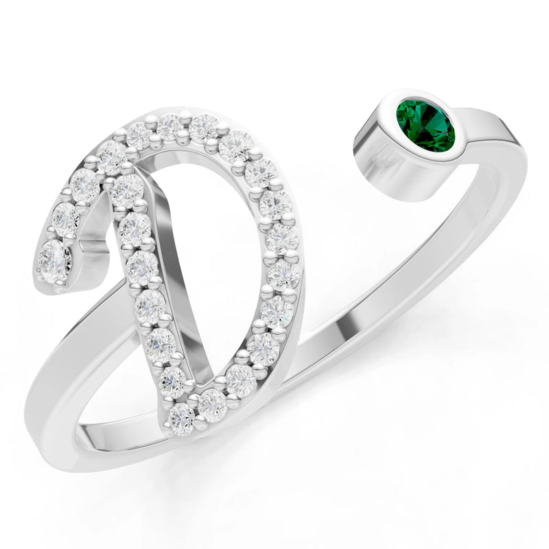 Dainty Initial Letter Birthstone Open Ring – D