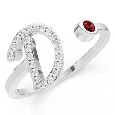Dainty Initial Letter Birthstone Open Ring – D