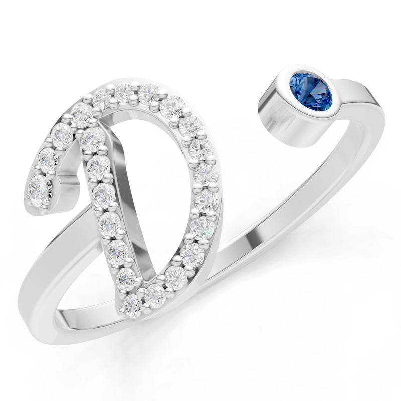 Dainty Initial Letter Birthstone Open Ring – D