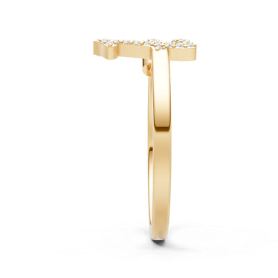 Dainty Initial Letter Birthstone Open Ring – E