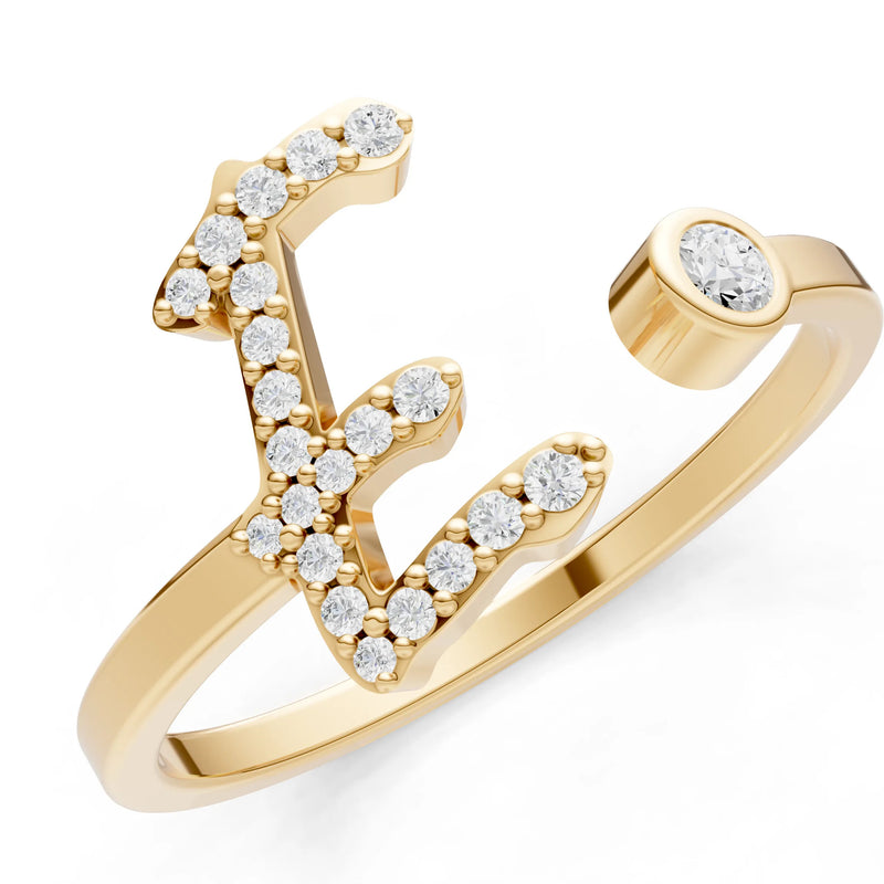 Dainty Initial Letter Birthstone Open Ring – E