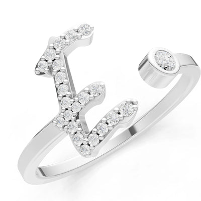 Dainty Initial Letter Birthstone Open Ring – E