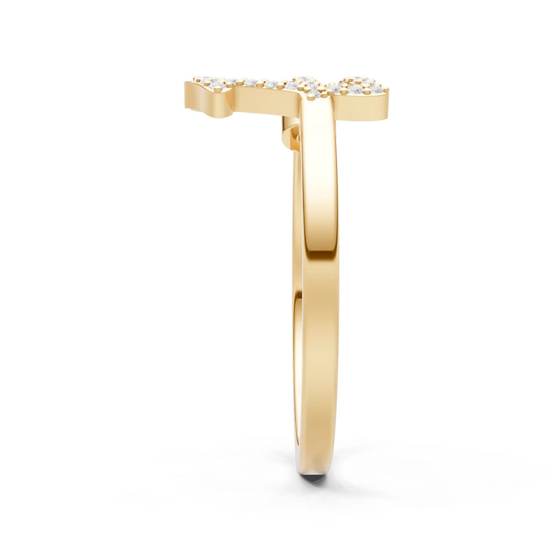 Dainty Initial Letter Birthstone Open Ring – E