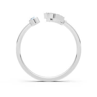 Dainty Initial Letter Birthstone Open Ring – E