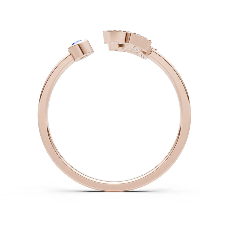 Dainty Initial Letter Birthstone Open Ring – E