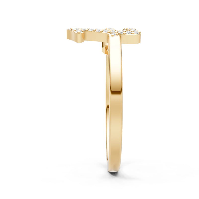 Dainty Initial Letter Birthstone Open Ring – E