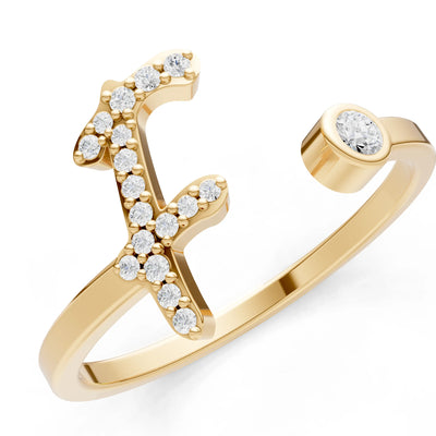 Dainty Initial Letter Birthstone Open Ring – F