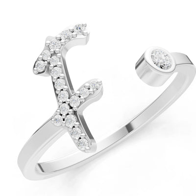Dainty Initial Letter Birthstone Open Ring – F