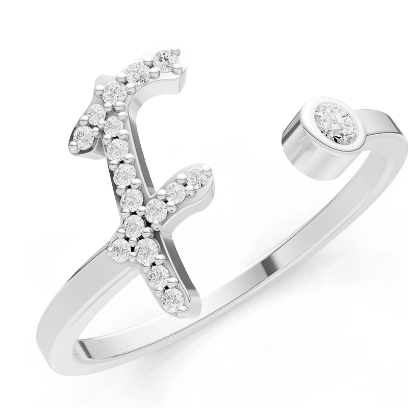 Dainty Initial Letter Birthstone Open Ring – F