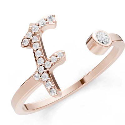 Dainty Initial Letter Birthstone Open Ring – F