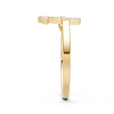 Dainty Initial Letter Birthstone Open Ring – F