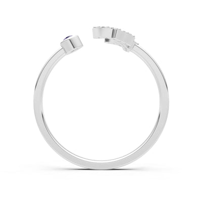 Dainty Initial Letter Birthstone Open Ring – F