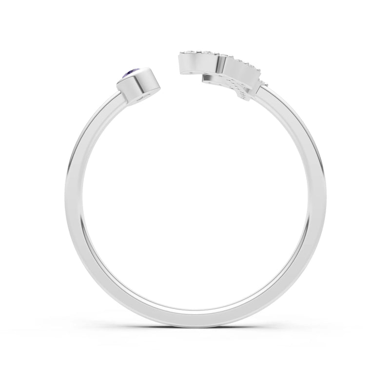 Dainty Initial Letter Birthstone Open Ring – F