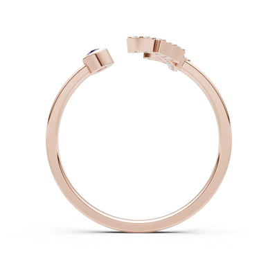 Dainty Initial Letter Birthstone Open Ring – F