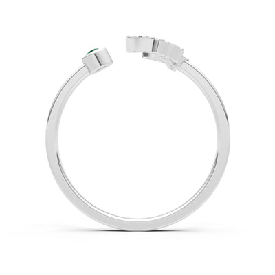 Emerald Dainty Initial Letter Birthstone Open Ring – F