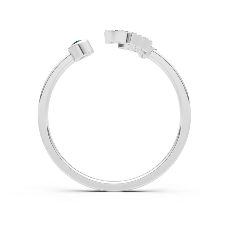 Emerald Dainty Initial Letter Birthstone Open Ring – F