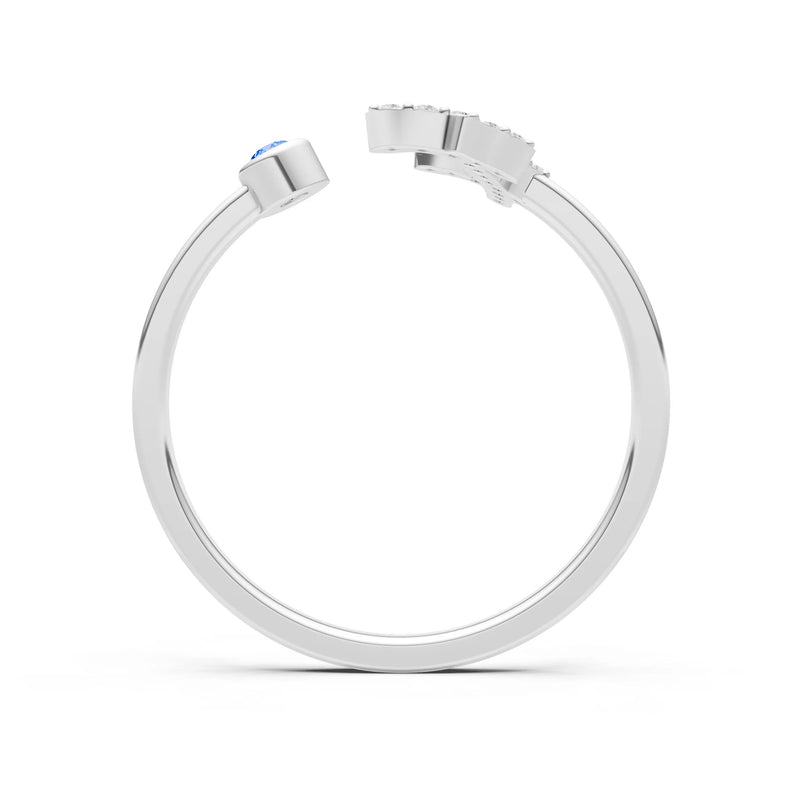 Dainty Initial Letter Birthstone Open Ring – F